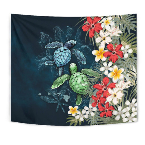 Alohawaii Home Set - Kanaka Maoli (Hawaiian) Tapestry - Sea Turtle Tropical Hibiscus And Plumeria A24