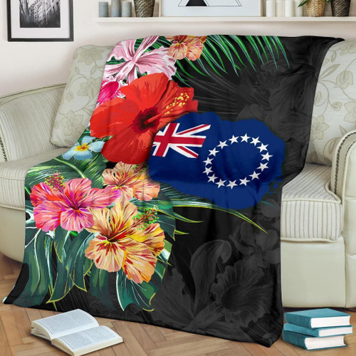 Alohawaii Blanket - Cook Islands Map - Hibiscus Premium Blanket J0