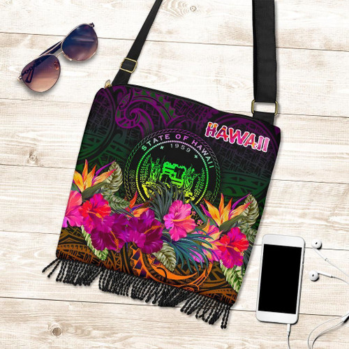 Alohawaii Handbag - Polynesian Hawaii Crossbody Boho Handbag - Summer Hibiscus - BN15