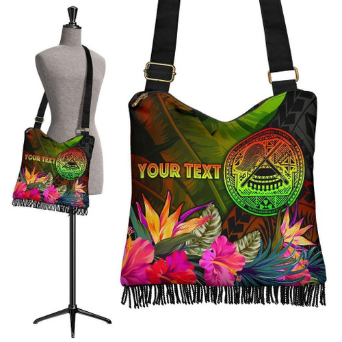 Alohawaii Handbag - American Samoa Polynesian Personalised Crossbody Boho Handbag -  Hibiscus and Banana Leaves - BN15