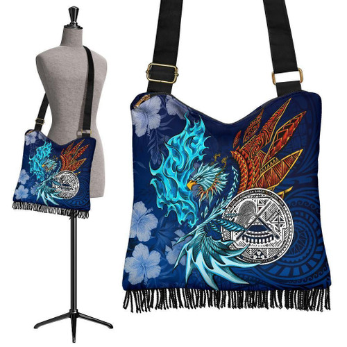 Alohawaii Handbag - American Samoa Polynesian Boho Bag -  Blue Polynesian Eagle - BN15