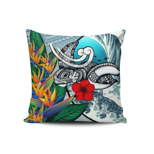 Alohawaii Home Set - Kanaka Maoli (Hawaiian) Pillow Case - Sea Turtle Wave Hibiscus Bird of Paradise A24