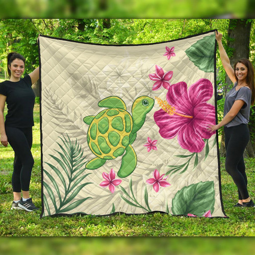Alohawaii Home Set - Cute Turtle Hibiscus Premium Quilt J0