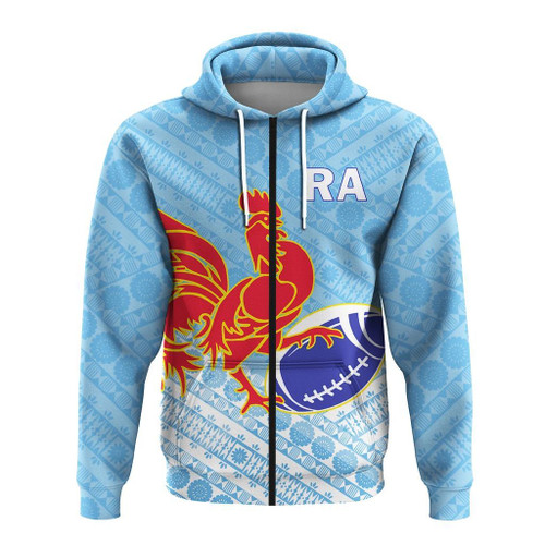 Alohawaii Clothing - (Custom Personalised) Ra Rugby Union Fiji Zip Hoodie - Tapa Pattern - LT12