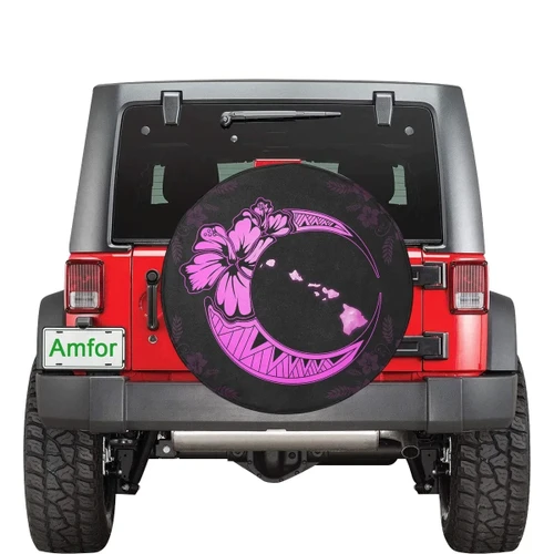 Alohawaii Accessory - Hawaii Hibiscus Map On The Moon Pink Spare Tire Cover AH J1