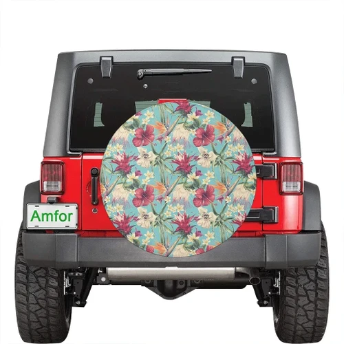 Alohawaii Accessory - Copy of Hawaii Seamless Exotic Pattern With Tropical Leaves Flowers Hawaii Spare Tire Cover - AH - J4