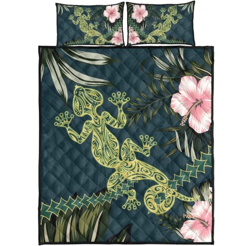 Alohawaii Home Set - Alohawaii Home Set - Polynesian Hibiscus Moʻo-ʻala Quilt Bed Set - Gecko World AH JR