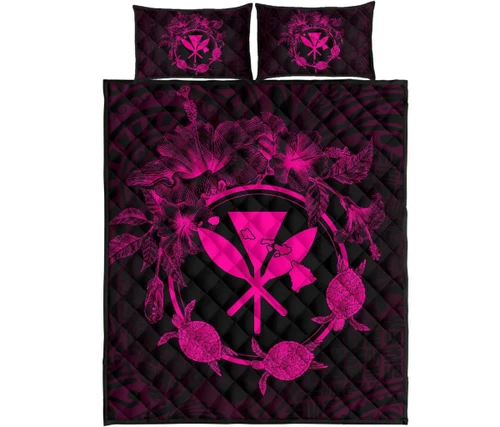 Alohawaii Home Set - Hawaii Kanaka Turtle Hibiscus Polynesian Quilt Bed Set - Anthea Style Pink - AH - J4