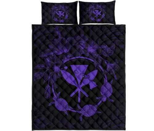 Alohawaii Home Set - Hawaii Kanaka Turtle Hibiscus Polynesian Quilt Bed Set - Anthea Style Purple - AH - J4