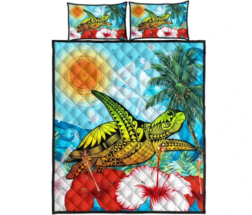 Alohawaii Home Set - Hawaii Turtle Sea Hibiscus Quilt Bed Set - Sun Style - AH - J4