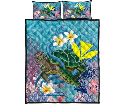 Alohawaii Home Set - Hawaii Turtle Sea Coral Polynesian Quilt Bed Set - AH - J4