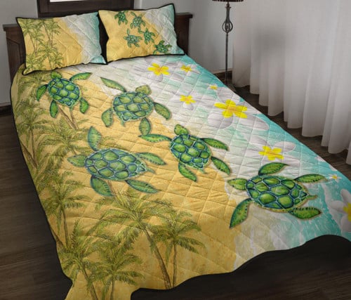 Alohawaii Home Set - Hawaii Turtle Sea Hibiscus Coconut Tree Quilt Bed Set - AH - J4