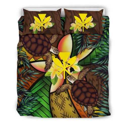 Alohawaii Bedding Set - Cover and Pillow Cases Kanaka Maoli ( Hawaiian) - Polynesian Turtle Plumeria A24