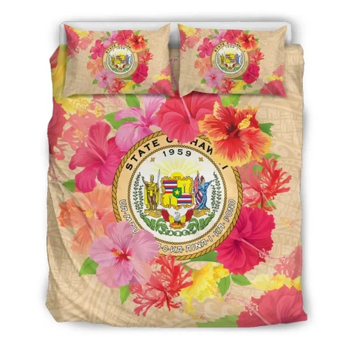 Alohawaii Home Set - Hawaii Coat Of Arm Hibiscus Bedding Set - AH - J4