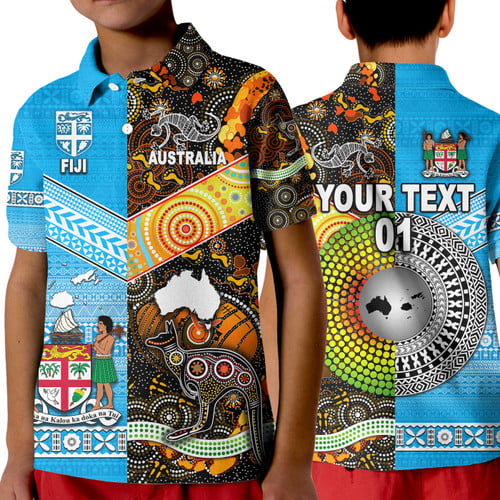 (Custom Personalised) Australia Aboriginal And Fiji Tapa Polo Shirt KID Together