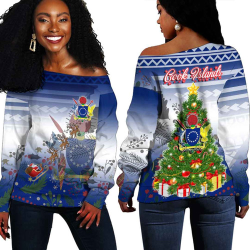Alohawaii Clothing - COOK ISLANDS Christmas Style Polynesian Women's Off Shoulder Sweater A94