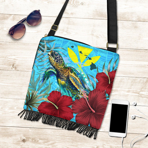 Alohawaii Crossbody Boho Handbag - Hawaii Turtle Hibiscus Ocean Crossbody Boho Handbag A95