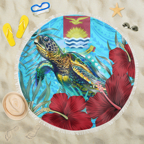 Alohawaii Beach Blanket - Kiribati Turtle Hibiscus Ocean Beach Blanket A95