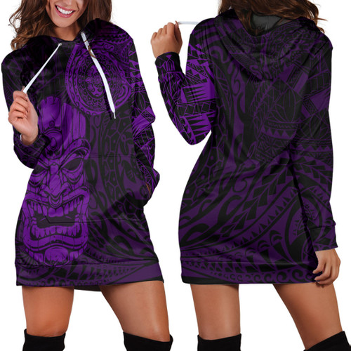 Alohawaii Clothing - Polynesian Tattoo Style Tiki - Purple Version Hoodie Dress A7