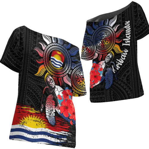 Alohawaii Clothing - Kiribati Polynesian Sun and Turtle Tattoo Off Shoulder T-Shirt A35
