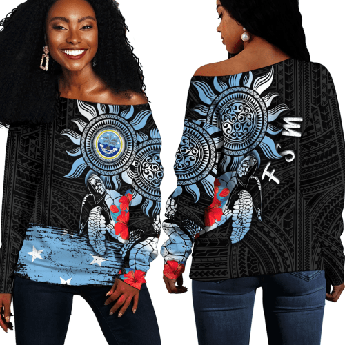 Alohawaii Clothing - The Federated States of Micronesia Polynesian Sun and Turtle Tattoo Off Shoulder Sweaters A35