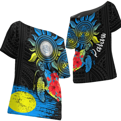 Alohawaii Clothing - Palau Polynesian Sun and Turtle Tattoo Off Shoulder T-Shirt A35