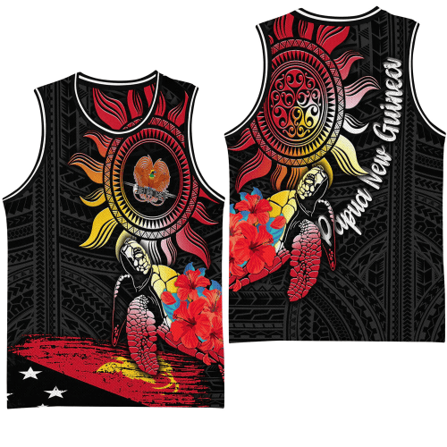 Alohawaii Clothing - Papua New Guinea Polynesian Sun and Turtle Tattoo Basketball Jersey A35