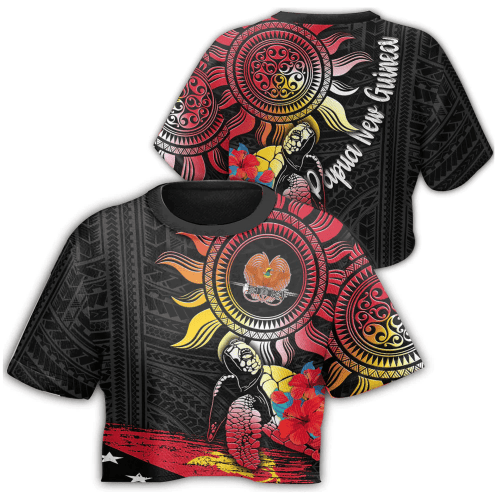 Alohawaii Clothing - Papua New Guinea Polynesian Sun and Turtle Tattoo Croptop T-shirt A35