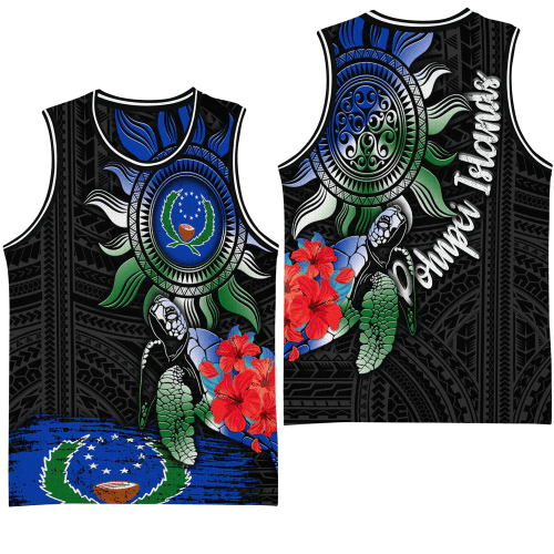 Alohawaii Clothing - Pohnpei Islands Polynesian Sun and Turtle Tattoo Basketball Jersey A35