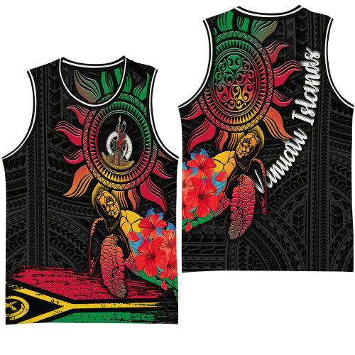 Alohawaii Clothing - Vanuatu Islands Polynesian Sun and Turtle Tattoo Basketball Jersey A35