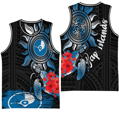 Alohawaii Clothing - Yap Polynesian Sun and Turtle Tattoo Basketball Jersey A35