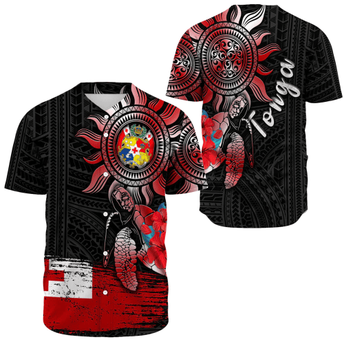 Alohawaii Clothing - Tonga Polynesian Sun and Turtle Tattoo Baseball Jerseys A35