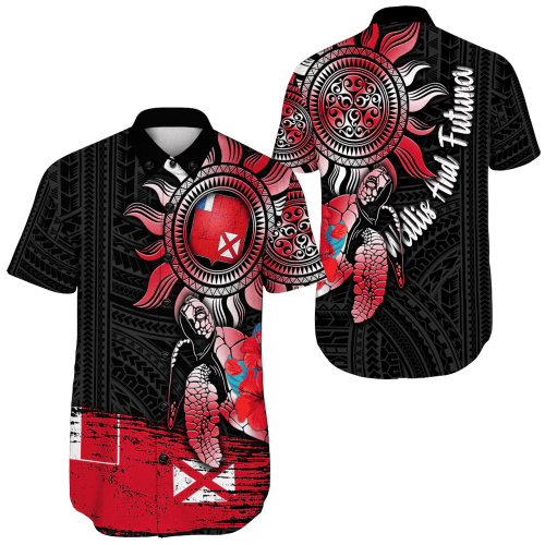 Alohawaii Clothing - Wallis And Futuna Polynesian Sun and Turtle Tattoo Short Sleeve Shirt A35
