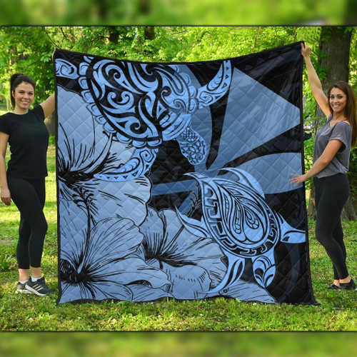 Alohawaii Quilt - Hawaii Turtle Premium Quilts Polynesian Hibiscus Art Ver 2.0 Blue - AH - JRC