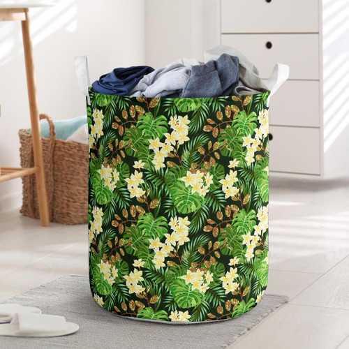 Alohawaii Accesory - Hawaii Tropical Leaves And Plumeria Hawaii Laundry Basket - AH - J4