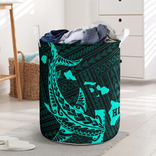 Alohawaii Accesory - Hawaii Shark Turquoise Polynesian Laundry Basket AH J1