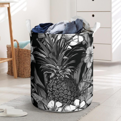 Alohawaii Accesory - Pineapple Hibiscus Black And White Laundry Basket AH K5