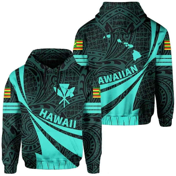 Alohawaii Hoodie - Kanaka Polynesian Hoodie Turquoise - Doma Style - AH - J1