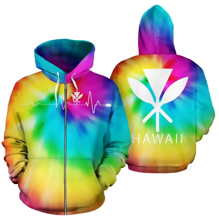 Alohawaii Hoodie - Hawaiian Kanaka Hoodie (Zipper) Tie Dye - AH - J1