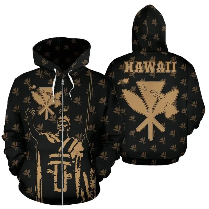 Alohawaii Hoodie - Hawaii King Kanaka Maoli Golden Zip-up Hoodie - AH J1