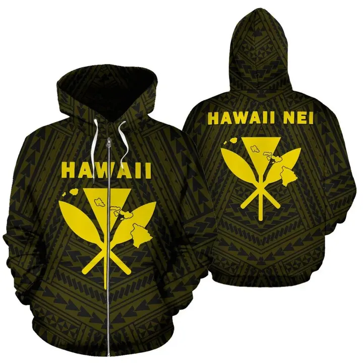 Alohawaii Hoodie - Hawaii Kanaka Polynesian Zip-Up Hoodie Yellow - AH - J71