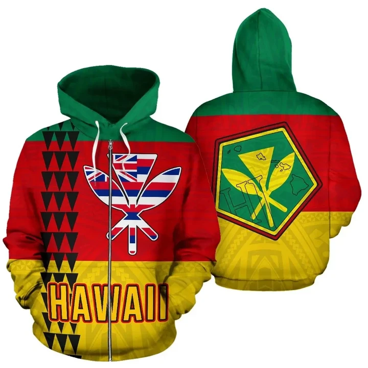 Alohawaii Hoodie - Hawaii Kanaka Flag Zip-up Hoodie - AH