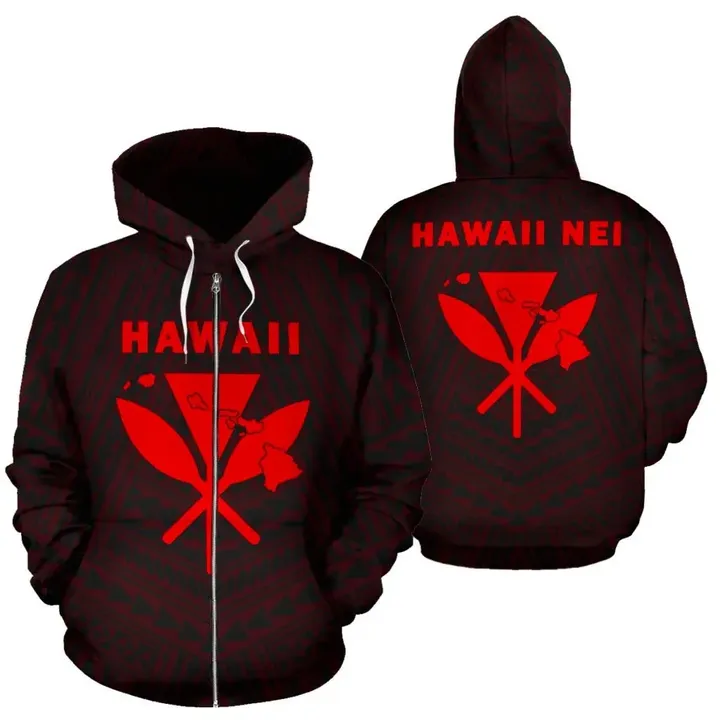 Alohawaii Hoodie - Hawaii Kanaka Polynesian Zip-Up Hoodie Red - AH - J71