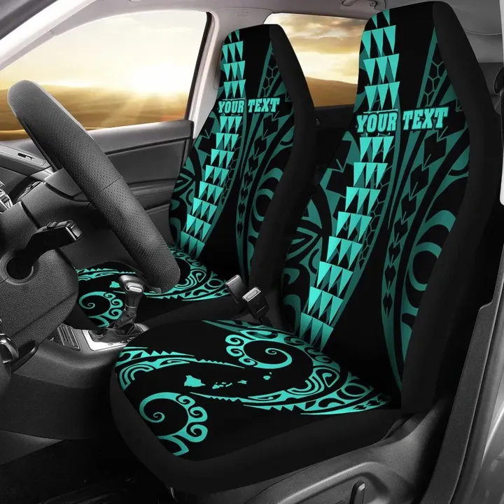 Alohawaii Car Accessory - Personalized Hawaii Car Seat Covers Kakau Large Polynesian Turquoise