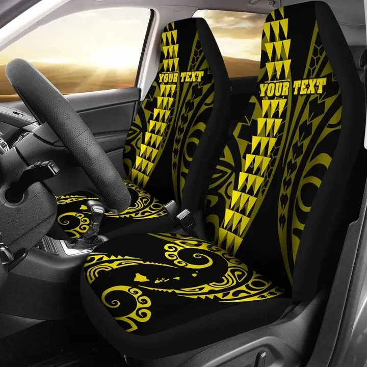 Alohawaii Car Accessory - Personalized Hawaii Car Seat Covers Kakau Large Polynesian Yellow