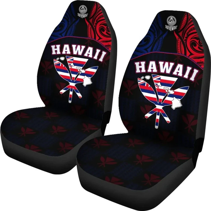 Alohawaii Car Accessory - Hawaiian Kanaka Car Seat Covers Flag Nation Black Demodern