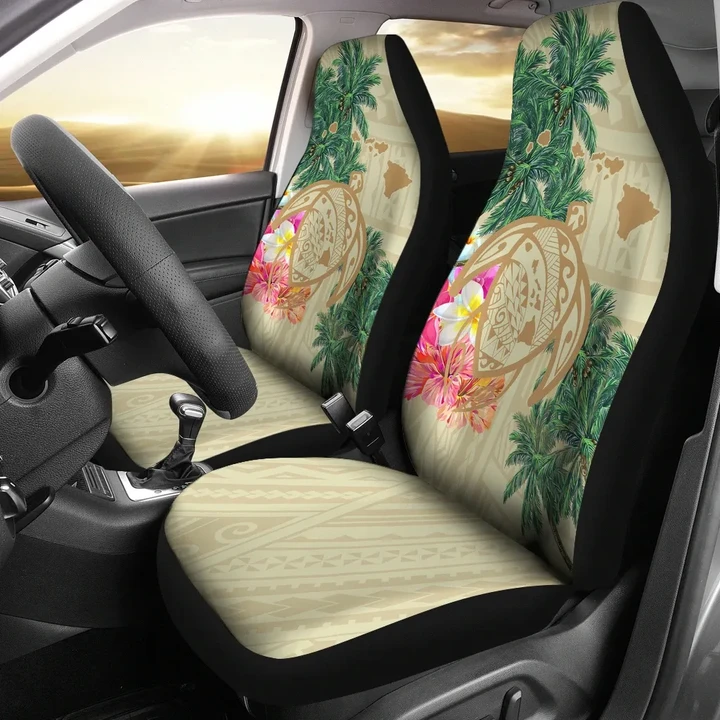 Alohawaii Car Accessory - Hawaii Kanaka Maoli Polynesian Flowers Turtle Car Seat Covers