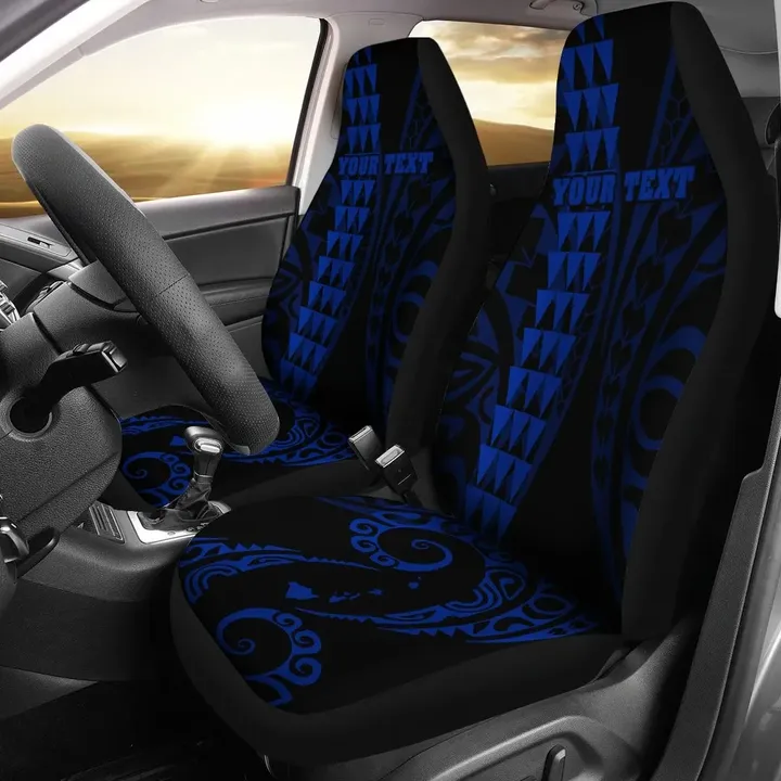 Alohawaii Car Accessory - Personalized Hawaii Car Seat Covers Kakau Large Polynesian Blue
