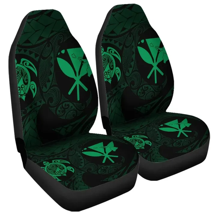 Alohawaii Car Accessory - Hawaiian Kanaka Turtle Polynesian Car Seat Covers Green