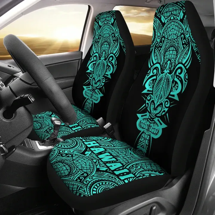 Alohawaii Car Accessory - Hawaii Turtle Polynesian Car Seat Cover Turquoise Armor Style